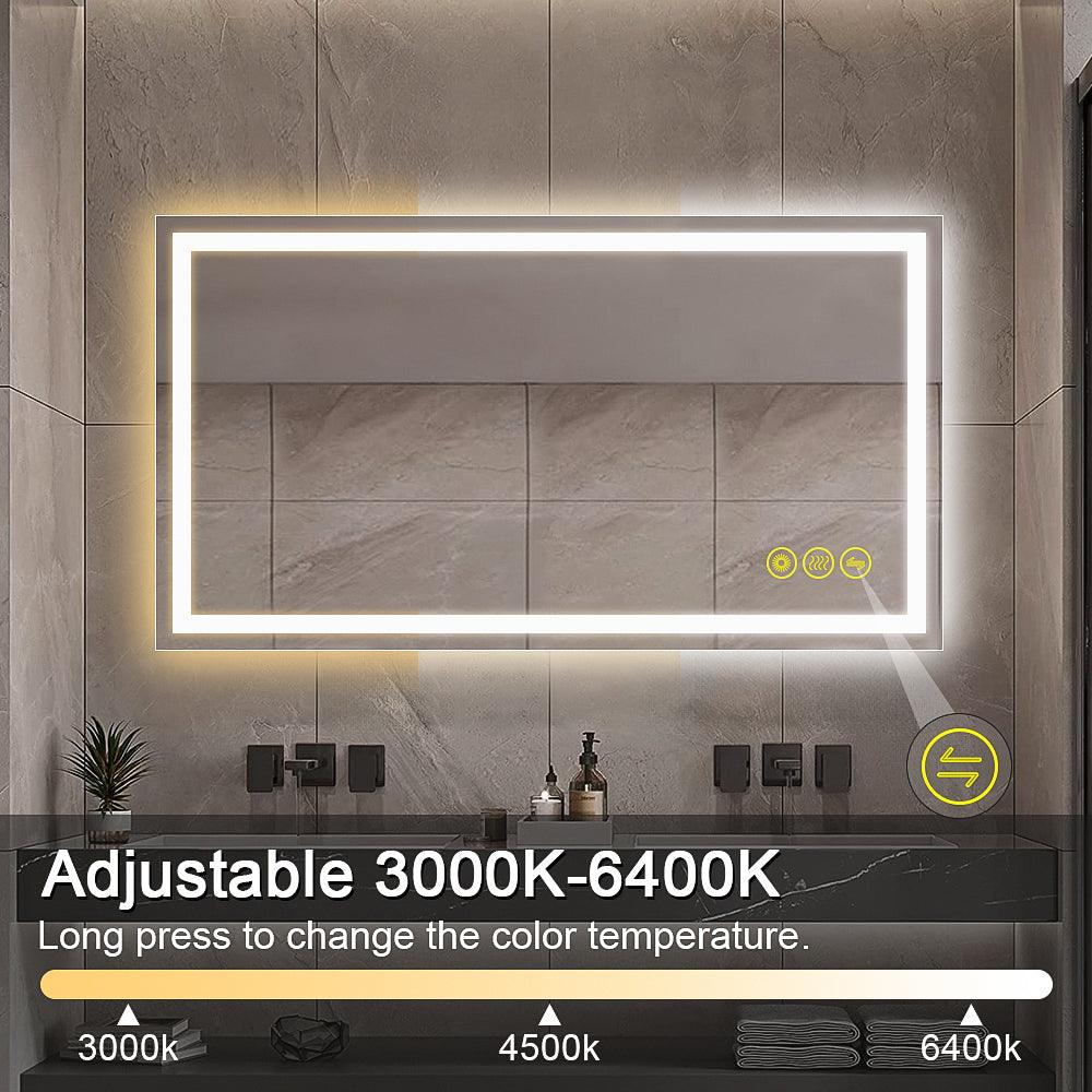 GlareGuard Rectangular Anti-Fog Dimmable LED Bathroom Mirror with Backlit - Perfect for Makeup, Shaving & Skincare Routine
