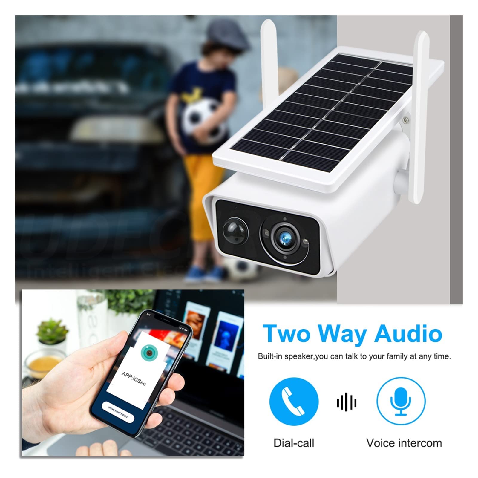 MZZYG 3MP HD Solar Security Camera - Outdoor WiFi Wireless IP Camera with Built-in Battery, PIR Motion Alarm & 32GB Storage - Ideal for Home, Yard, and Business Surveillance