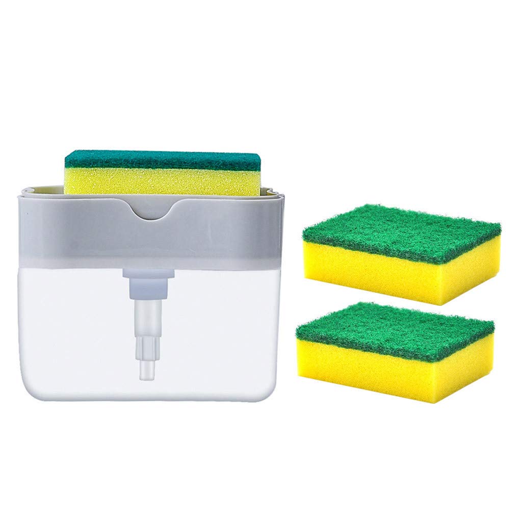 1 PC 2-in-1 Soap Dispenser Sponge Caddy & 3 PC Scrub Sponges Set - Heavy Duty Kitchen Cleaning Sponges for Dishes, Sinks, Countertops - Perfect for Kitchen, Bathroom, and Household Cleaning Supplies