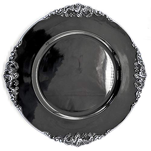 Floral Black Silver Trim