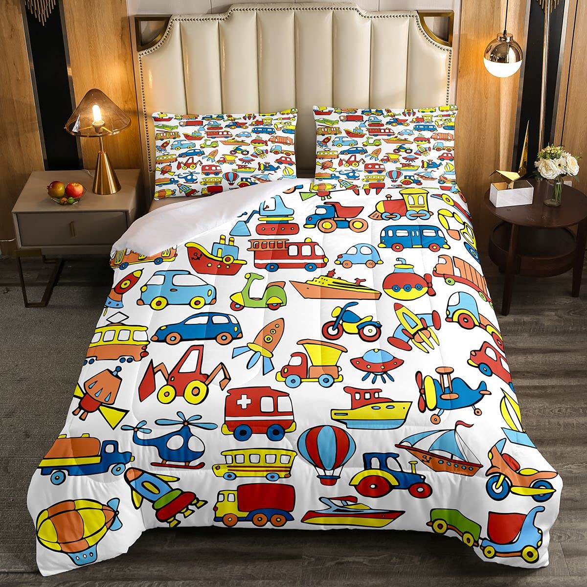 **Boys Cartoon Cars & Airplane Comforter Set - Full Size Kids Bedding with 2 Pillowcases | Lightweight Duvet Cover for Children's Room Decor | Perfect for Boys' Bedrooms, Themed Parties & Cozy Sleep**