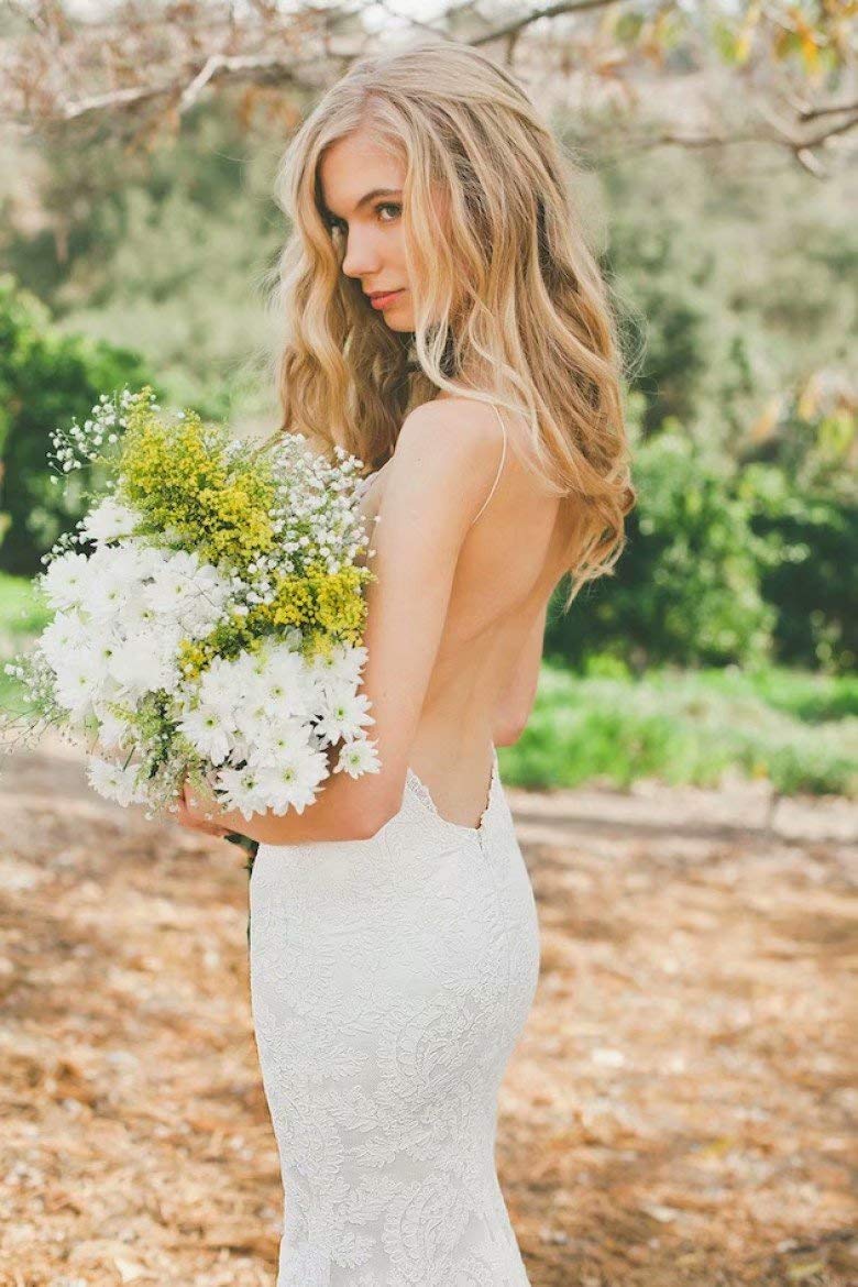 2019 Backless Beach Wedding Dress Mermaid Lace Summer Bridal Gown for Outdoor Seaside Ceremony & Tropical Destination Weddings