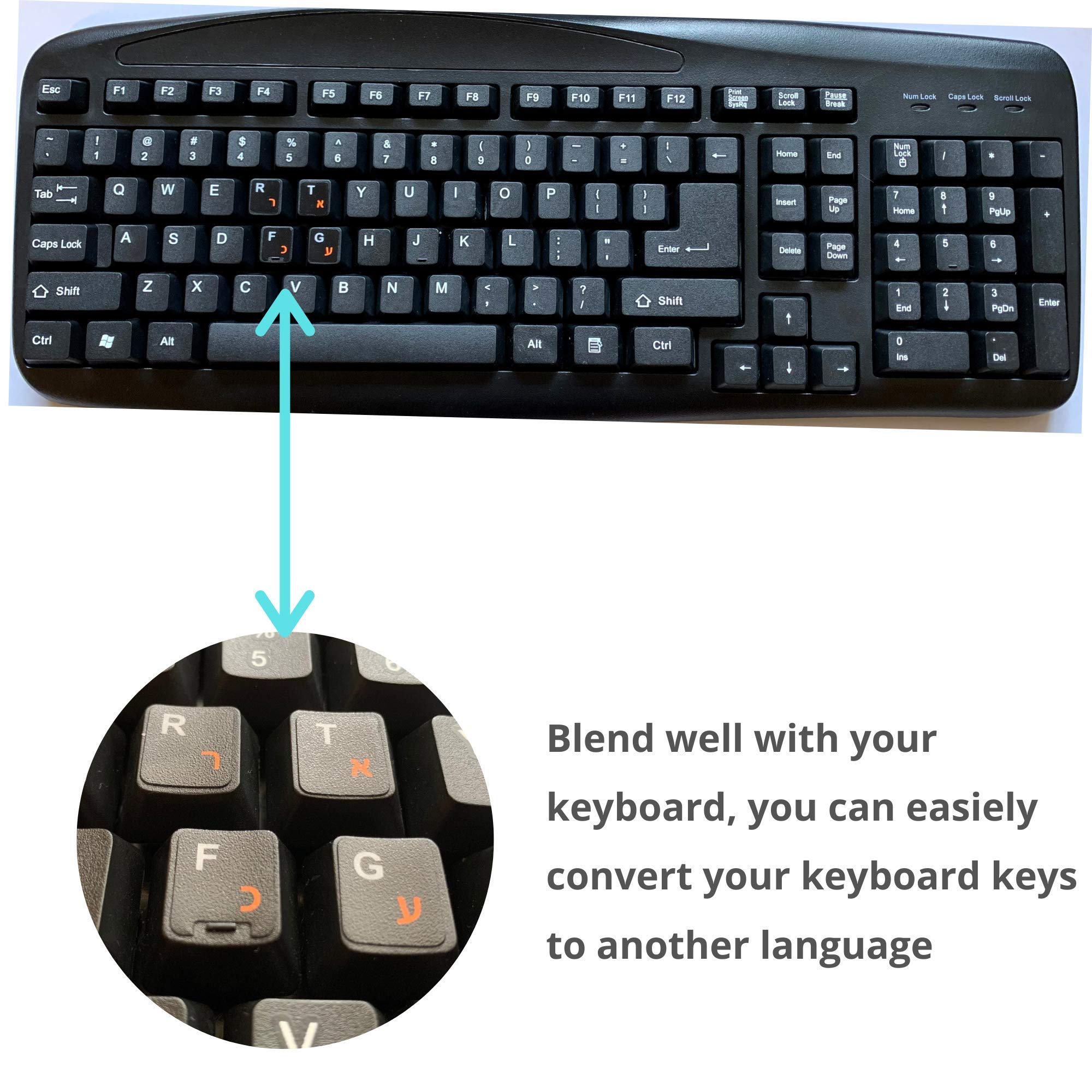 3PCS Hebrew Keyboard Stickers - Waterproof Laptop Keyboard Stickers with Orange Letters on Black Background for Mac/Windows PC - Perfect for Typing in Hebrew, Language Learning & Travel (Hebrew/English Bilingual)