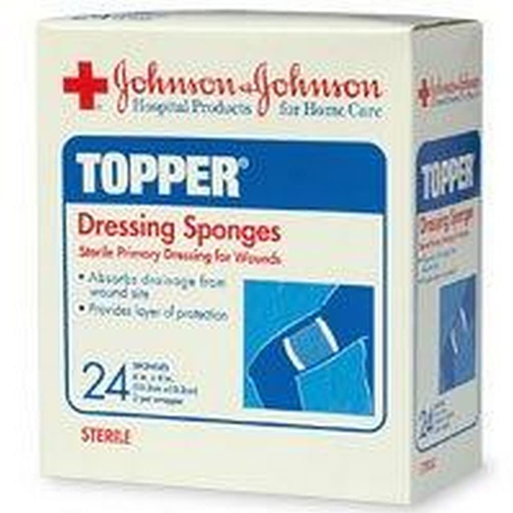 Johnson & Johnson Topper Dressing Sponges - 24 Count | Sterile Wound Care Sponges for First Aid, Medical & Surgical Use | Ideal for Hospitals, Clinics & Home First Aid Kits