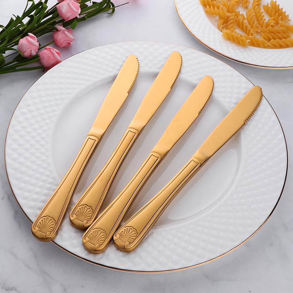 Premium Meisha Toulouse 12-Piece Stainless Steel Dinner Knife Set - Mirror Polished Gold Flatware for Home & Restaurant Use - 8.94 Inch Elegant Table Knives Perfect for Fine Dining, Dinner Parties & Wedding Cutlery