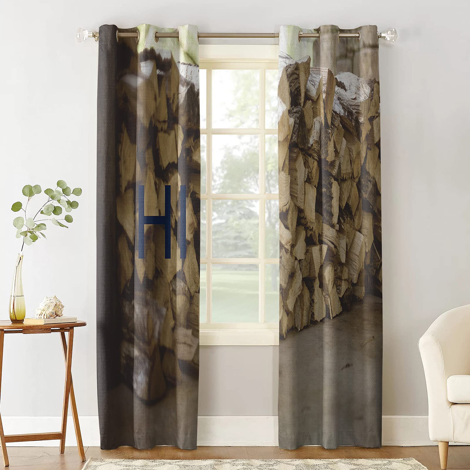 COLORSUM Blackout Curtains 2 Panels - Thermal Insulated Room Darkening Window Curtains with Grommet Top, Stacked Wood Design for Bedroom, Living Room & Home Decor | Perfect for Light Blocking, Energy Saving & Wall Decoration