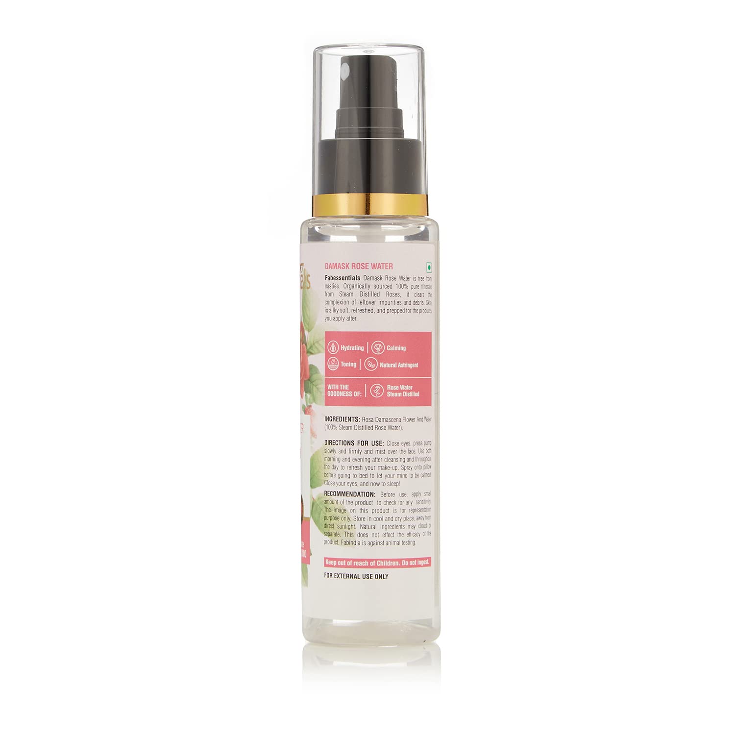 Fabessentials Pure Damask Rose Water Facial Toner & Hydrating Mist - 110ml | Natural Gulab Jal for Glowing Skin | Refreshing Face Spray for Deep Hydration & Skin Toning | Perfect for Daily Skincare Routine, Post-Workout Refresh & Makeup Setting