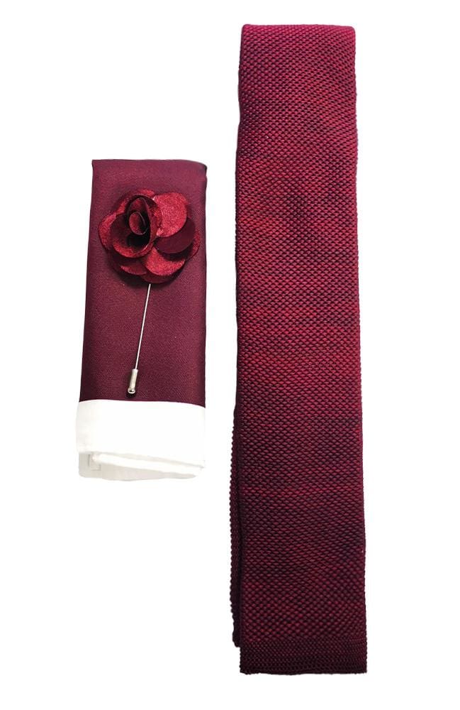L A Smith Wine Knitted Tie Set with Hank and Pin - Premium Men's Fashion Accessory for Weddings, Business Meetings & Formal Events