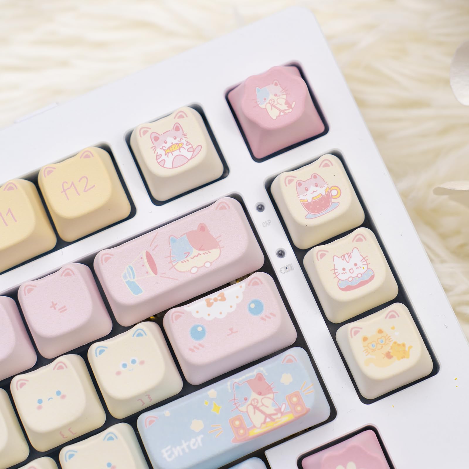 KiiBOOM Cat Paradise PBT Keycaps - 141 Keys for MX Switches | Gaming & Office Use