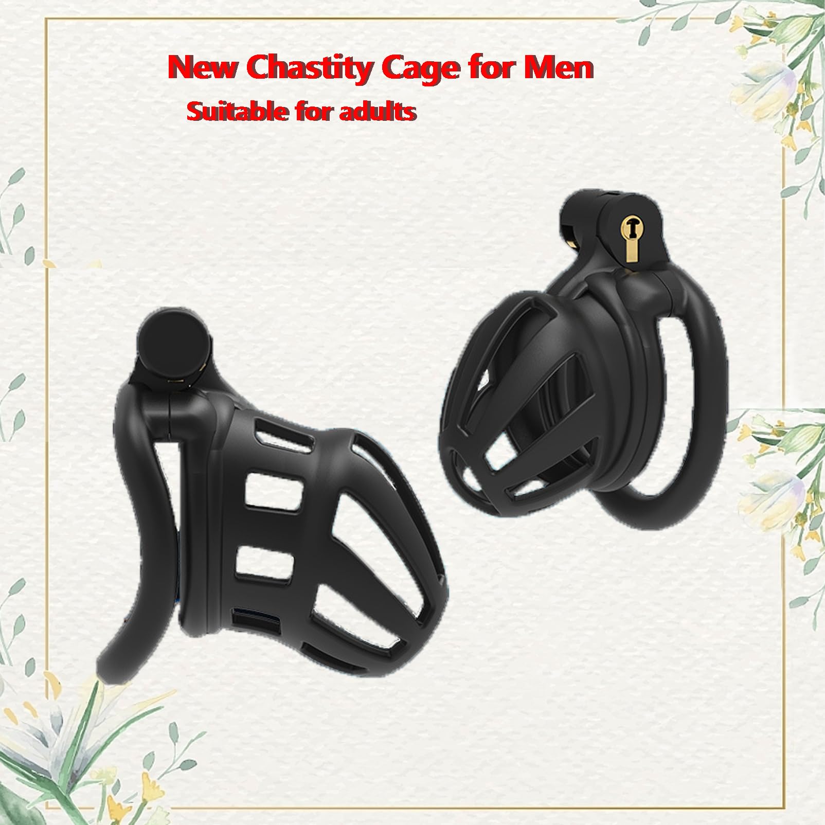 3D Resin Chastity Cage for Men - 4 Piece Penis Ring Set, Small & Breathable Sissy Chastity Device with Hidden Lock & Keys - Adult SM Cock Bondage Slave Sex Toys (Short-Flat, Black) for BDSM Play, Couples Roleplay, and Male Submissive Training
