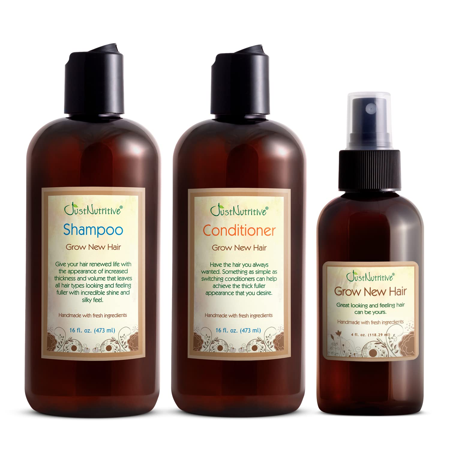 Just Nutritive Organic Hair Growth Shampoo & Conditioner Set - Natural Treatment for Thicker Hair in 4oz & 16oz | Women & Men | Stimulates New Hair Growth | Perfect for Daily Hair Care Routine & Scalp Health