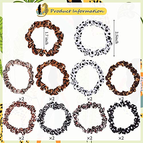 FAMEZA 16-Piece Leopard Print Silk Hair Scrunchies - Soft Ponytail Holders, Hair Bands & Elastics for Women & Girls - Perfect for Work, Gym, Parties & Everyday Use