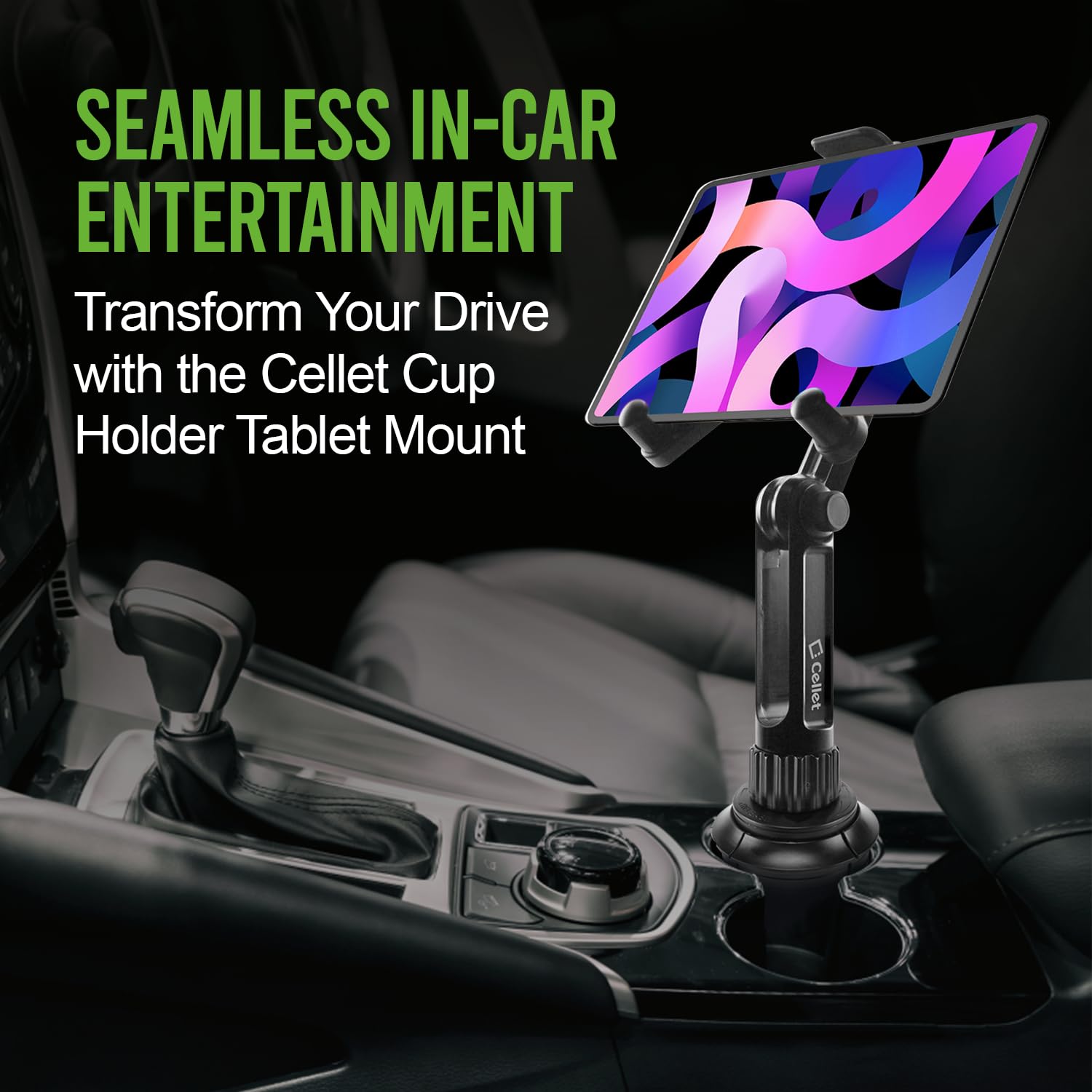 Universal Car Tablet Mount with Cup Holder Base - Compatible with Apple iPad, iPad Pro, Air, Mini | Samsung Galaxy | Google Pixel | Amazon Kindle Fire & Smartphones - Perfect for Road Trips, Uber/Lyft Drivers & Backseat Entertainment