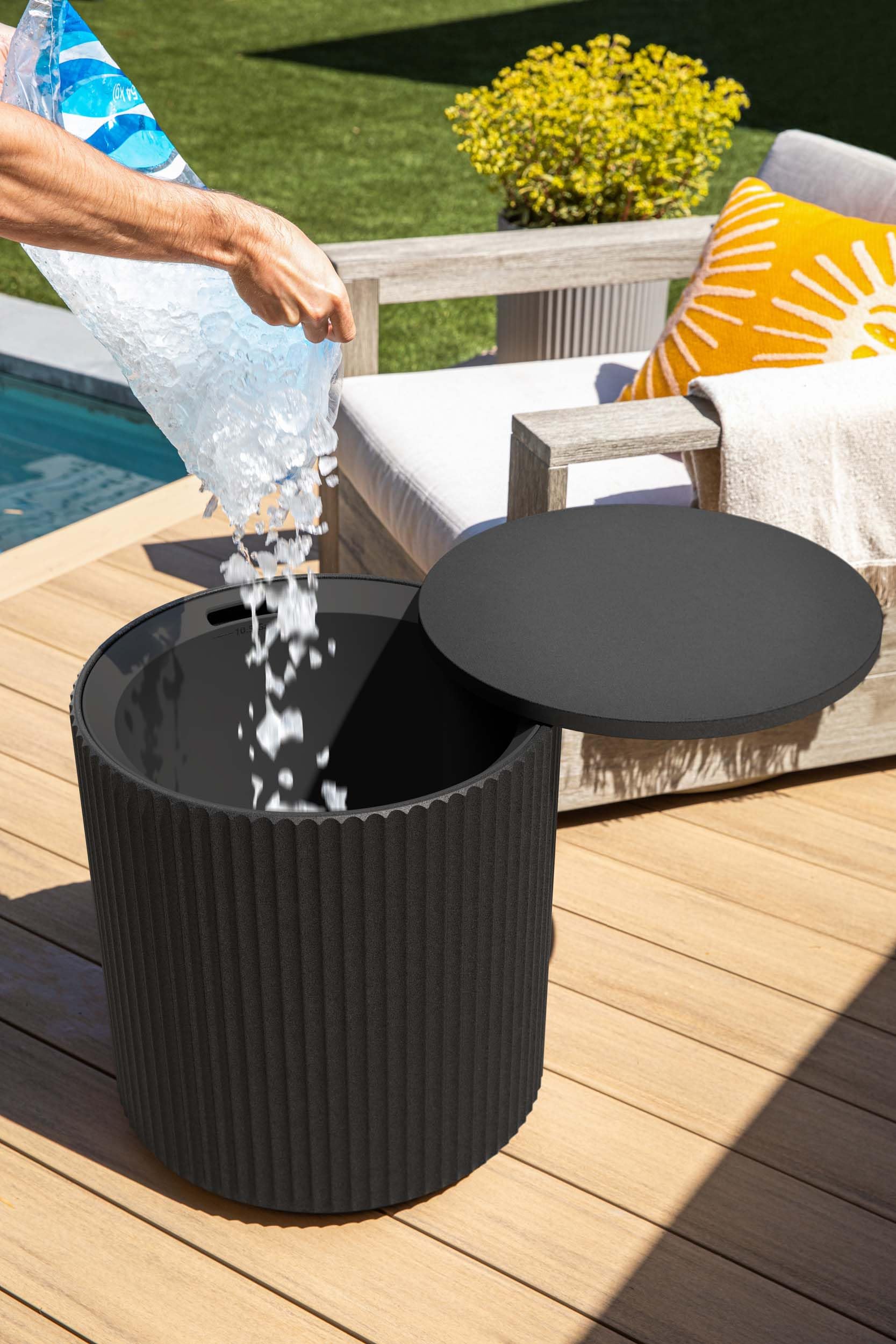 Veradek 2-in-1 Outdoor Cooler Side Table with Storage - 21 Inch Black Patio Furniture for Backyard, Deck, Poolside & BBQ Parties