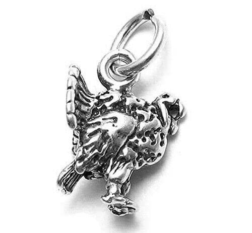 925 Sterling Silver 3D Turkey Charm Pendant for Jewelry Making - DIY Craft Beads, Necklace & Bracelet Charms - Perfect for Thanksgiving Gifts, Holiday Crafts & Handmade Jewelry Designs