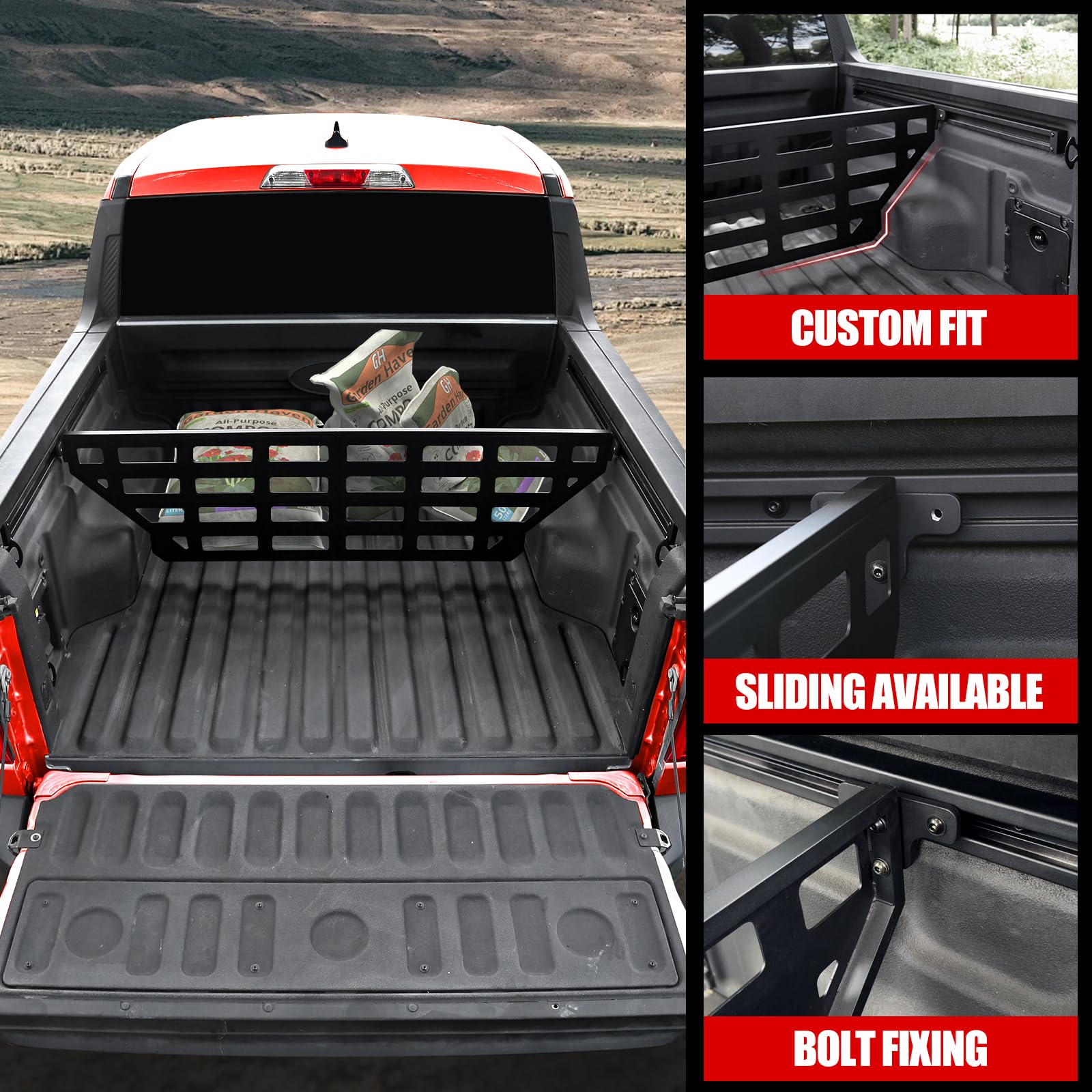 Mabett Truck Bed Divider with Bed Side Rails for Ford Maverick 2022-2025 | Cargo Organizer & Molle Panel Accessories | Enhanced Storage for XL & XLT Models | Perfect for Camping, Work Tools & Outdoor Gear Organization