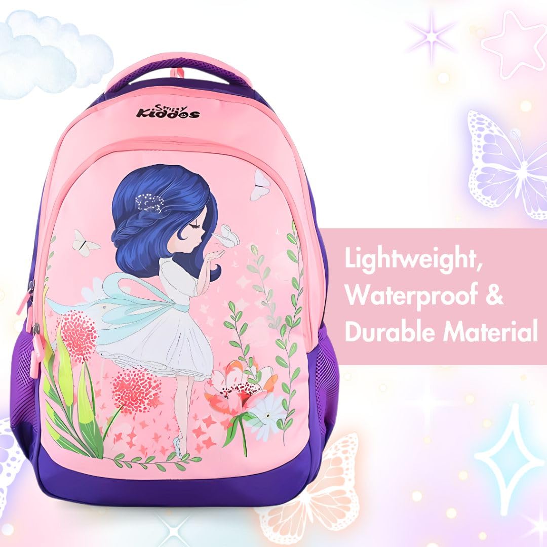 Smily Kiddos 29L Kids Backpack for School - Cartoon Design Unisex Backpack for Boys & Girls Ages 5-9 (Daisy Pink, 45x33x20cm) - Perfect for Elementary School, Daycare & Travel