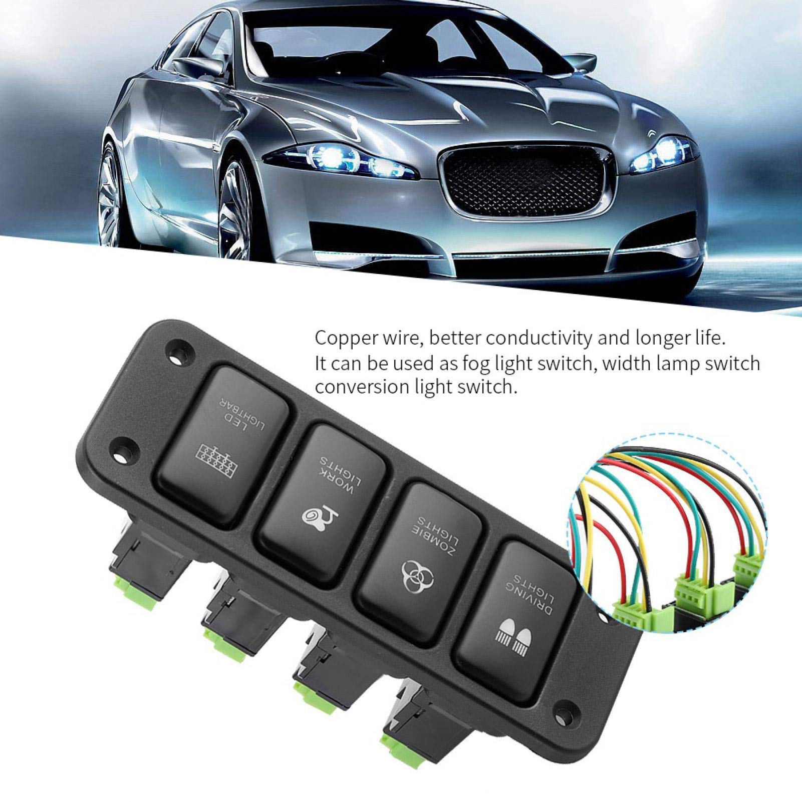 Fydun 4-Gang Switch Panel with Fog Light Switch, Driving Light Switch, Width Light & Push Button - Universal Car Light Control Panel for Off-Road Vehicles, Trucks & SUVs | Perfect for Night Driving, Off-Road Adventures & Vehicle Customization
