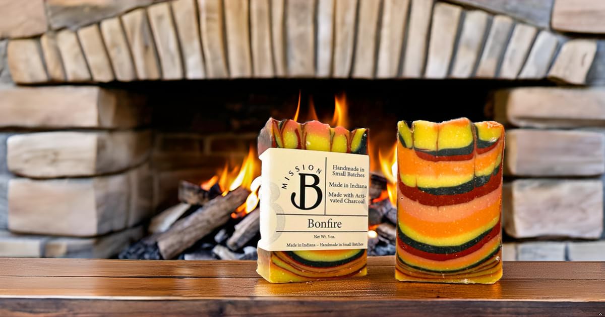 Handmade Rustic Bonfire Bar Soap for Men - Natural Deep Cleansing & Exfoliating - Perfect for Camping, Outdoor Adventures & Post-Workout Refreshment