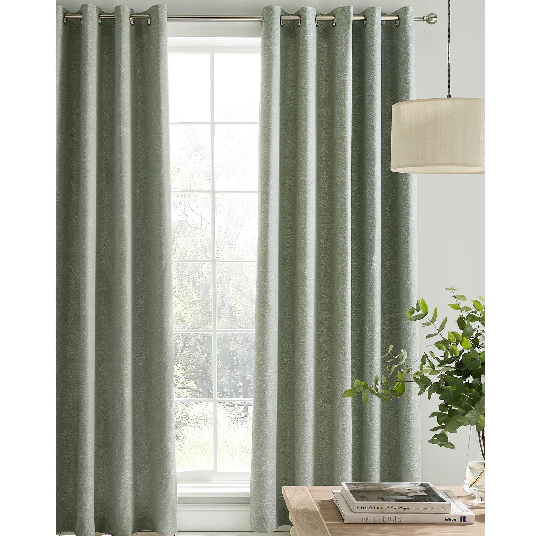 Laura Ashley Alnwick Eyelet Curtains in Sage Green - Elegant Window Treatment for Living Room & Bedroom Decor