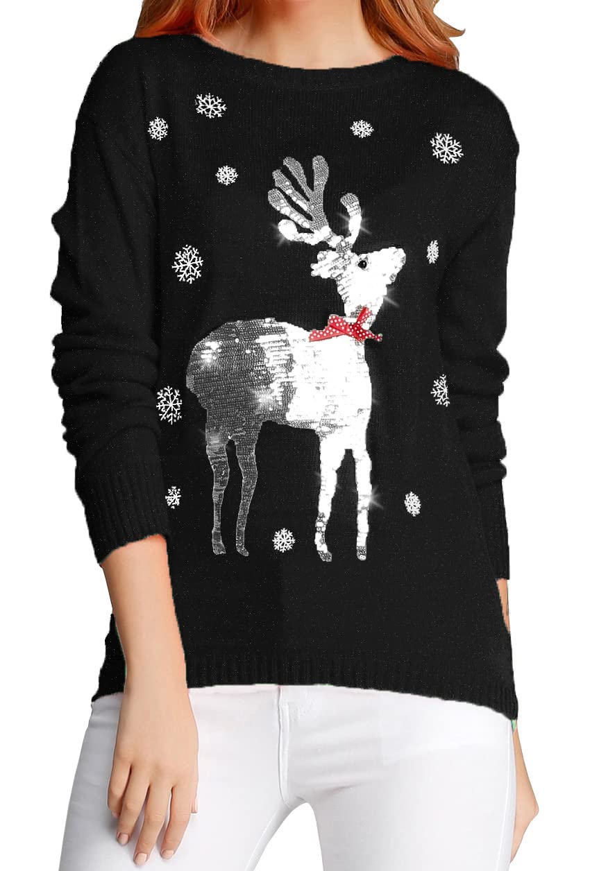 Funny Ugly Christmas Sweater for Women with Reindeer Design - Cozy Knit Holiday Sweater for Xmas Parties & Family Gatherings