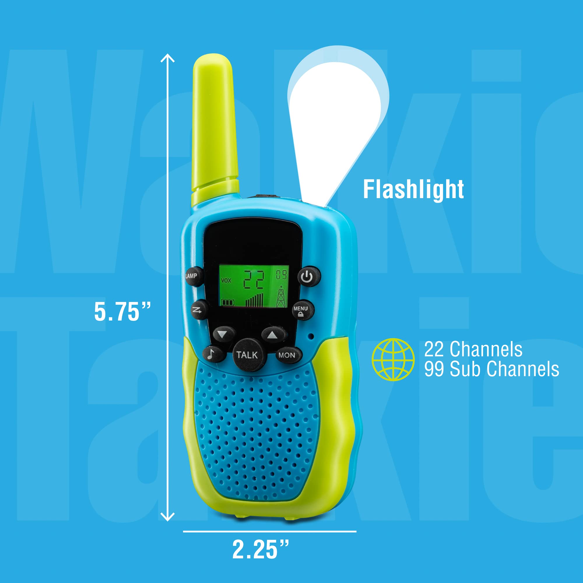 Kids Walkie Talkies - 22 Channels, 3 Mile Range, 2 Pack | Best Toy for Boys & Girls | Outdoor Play, Camping, Hiking & Backyard Adventures