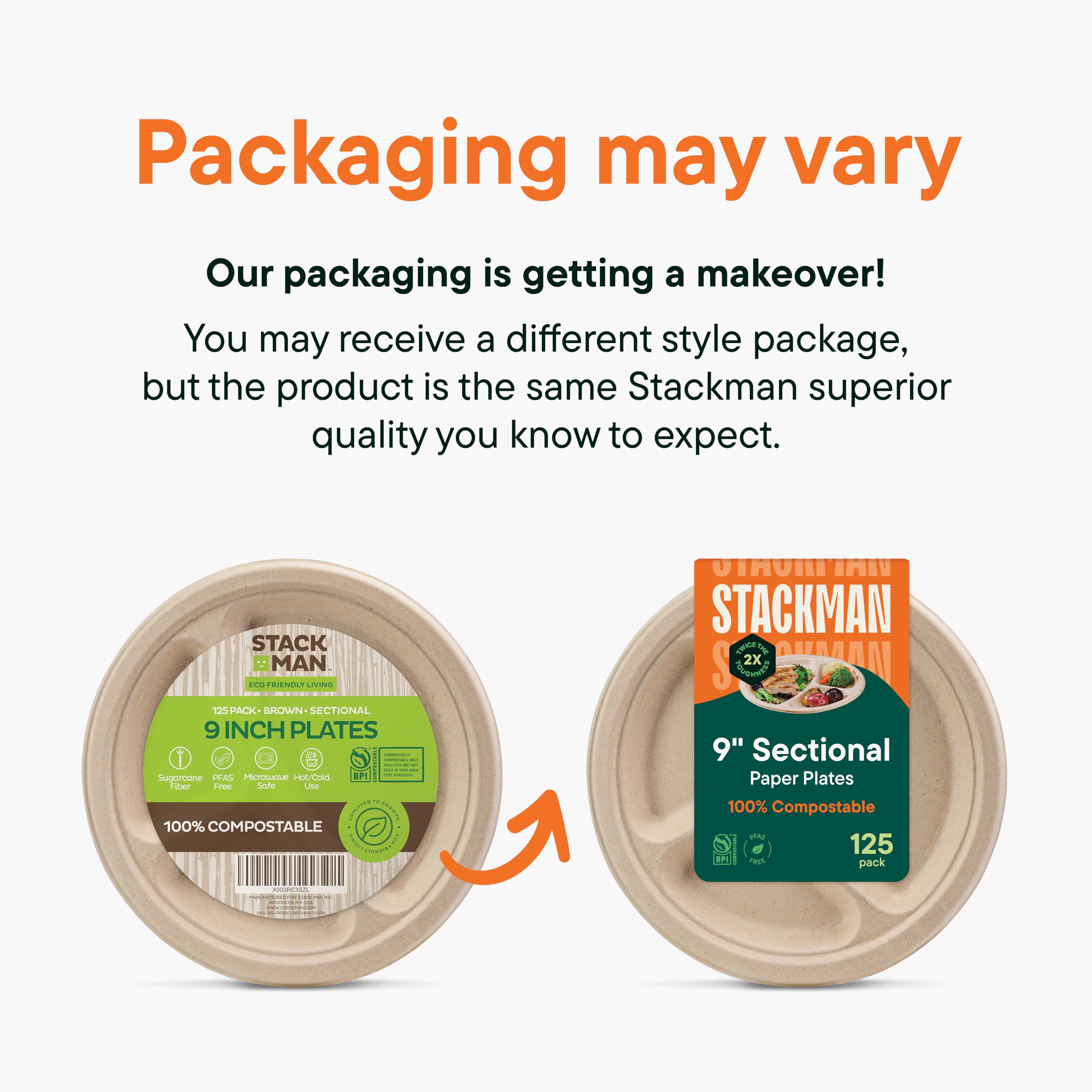 Eco-Friendly 10 Inch Compostable Paper Plates [500 Count] - Heavy-Duty Biodegradable Dinner Plates with Compartments | Made from Sustainable Sugarcane Bagasse | Perfect for Parties, Picnics & Catering Events | Natural Brown Disposable Plates [Case of 4/125 Pack]