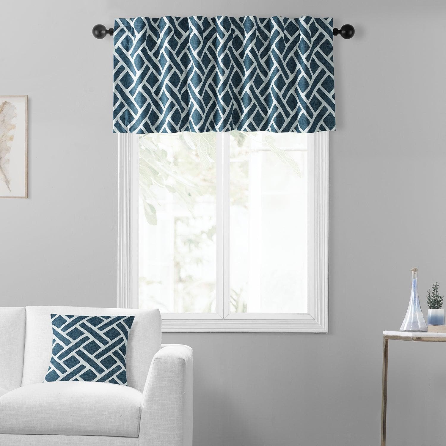 Martinique Blue Geometric Printed Cotton Window Valance - Stylish Home Decor for Living Room, Bedroom & Kitchen - Perfect for Adding Elegance to Any Space