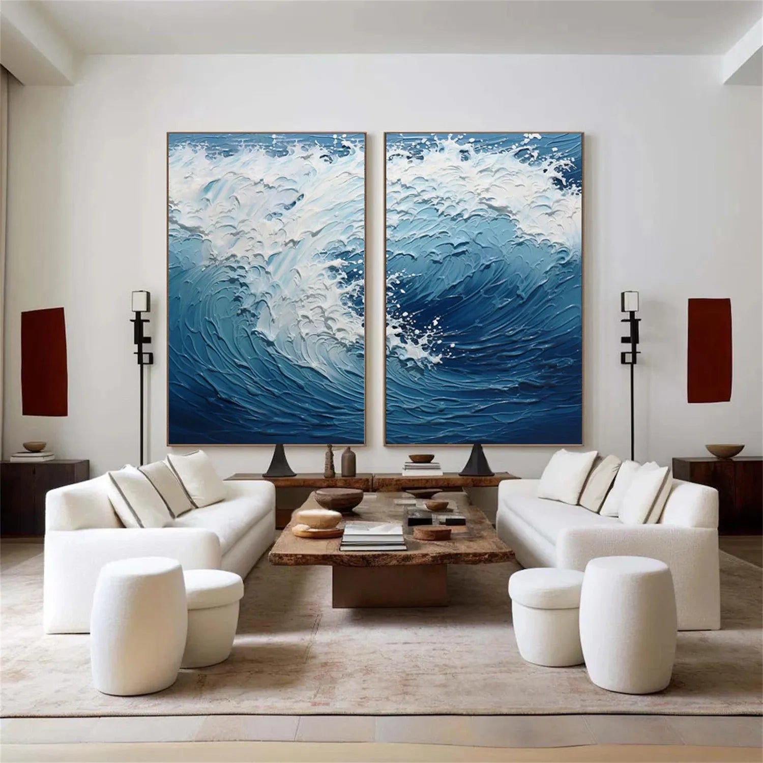 Ocean and Sky Wall Art Set of 2 - Handmade Canvas Paintings for Home Decor | Perfect for Living Room, Bedroom & Office Decorations
