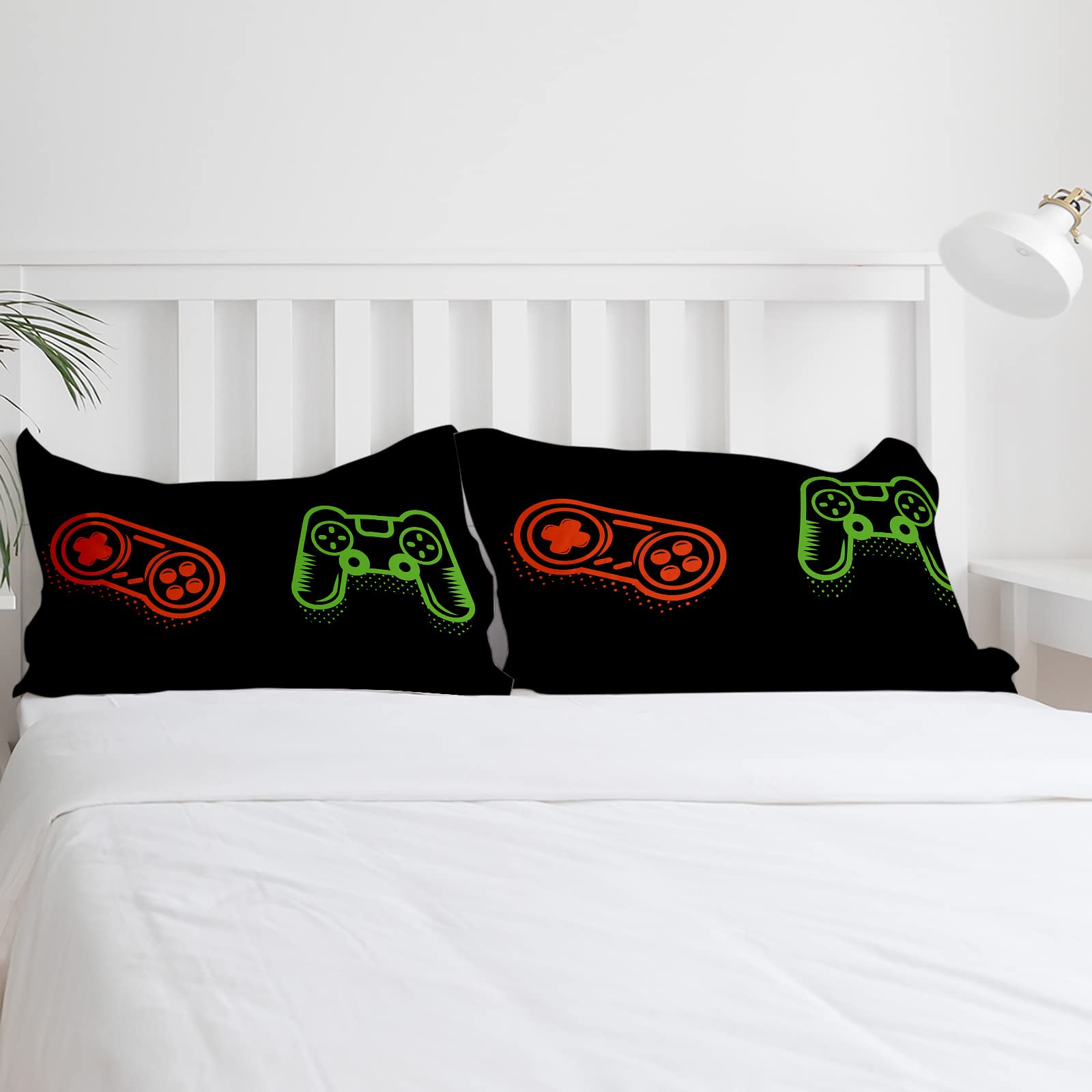 3-Piece Twin Duvet Cover Set with Zipper - Cartoon Game Controller Print Soft Microfiber Bedding for Kids (Orange, Blue, Green, Red) | Perfect for Boys, Girls & Nursery Decor | Cozy Gaming-Themed Bedroom Upgrade