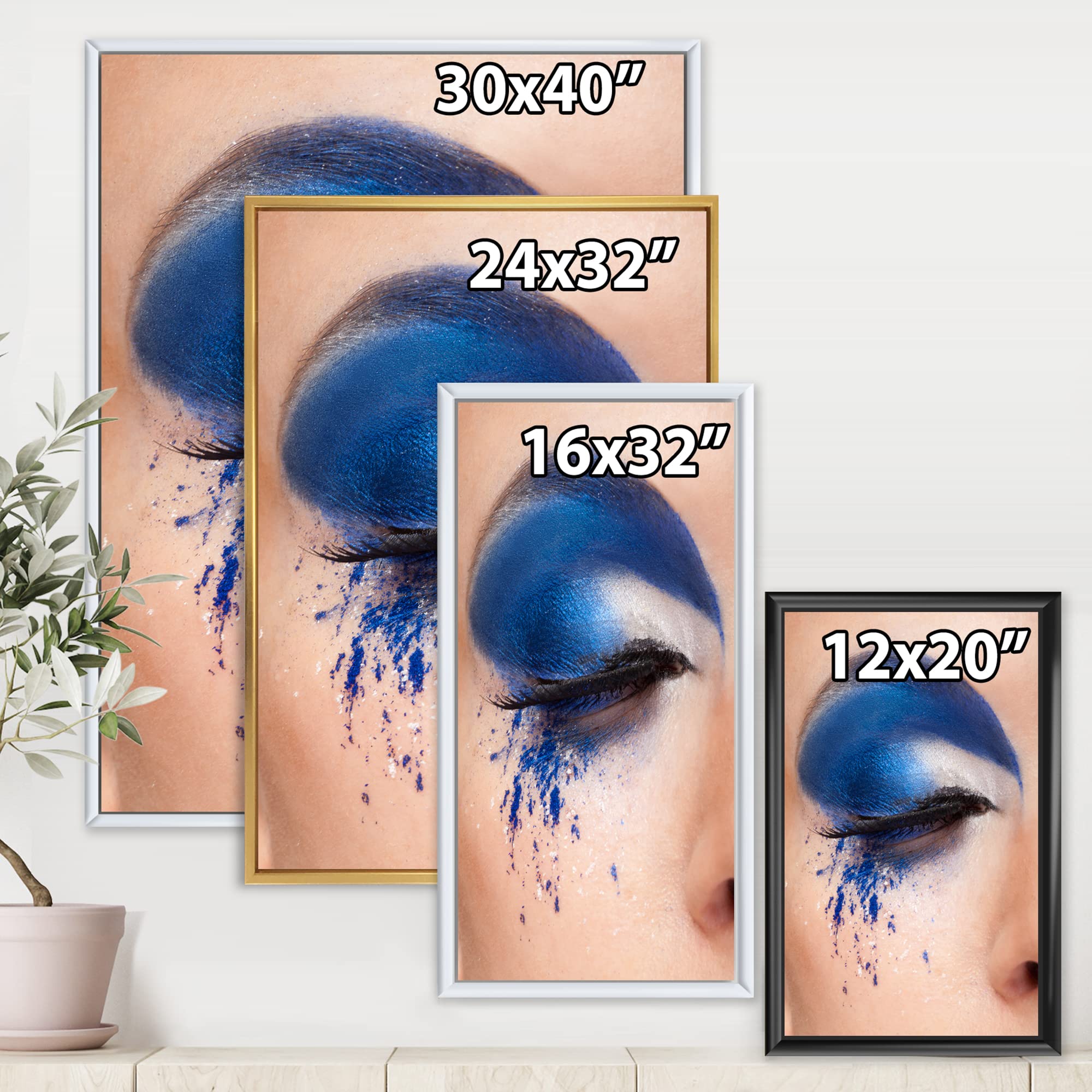 DesignQ Closed Eye Blue Fantasy Makeup Modern Framed Canvas Wall Art Print - Perfect for Living Room, Bedroom & Office Decor