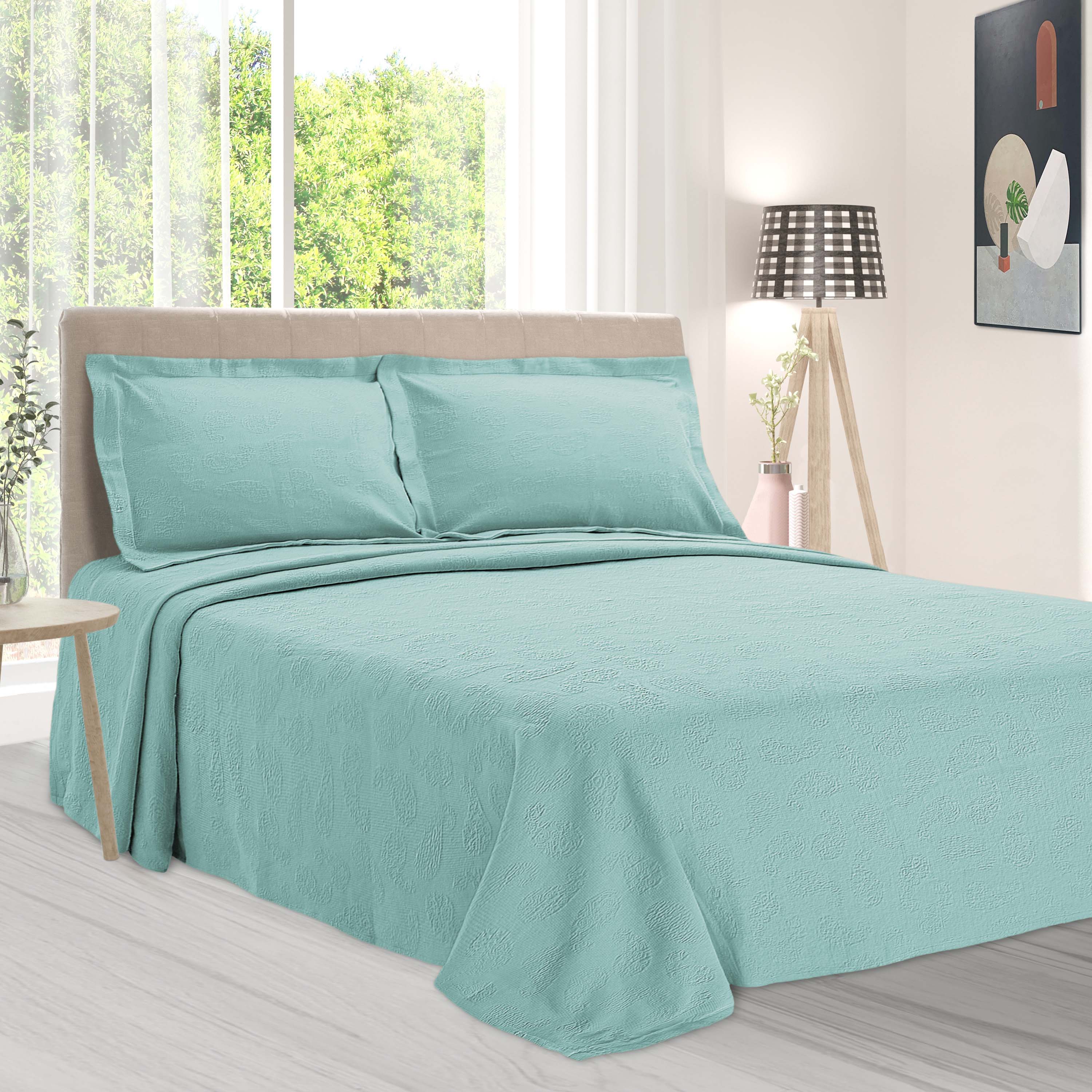 Jacquard Matelassé Paisley Floral Cotton Bedspread Set - Queen Size Luxury Bedding for Master Bedroom & Guest Room Decor