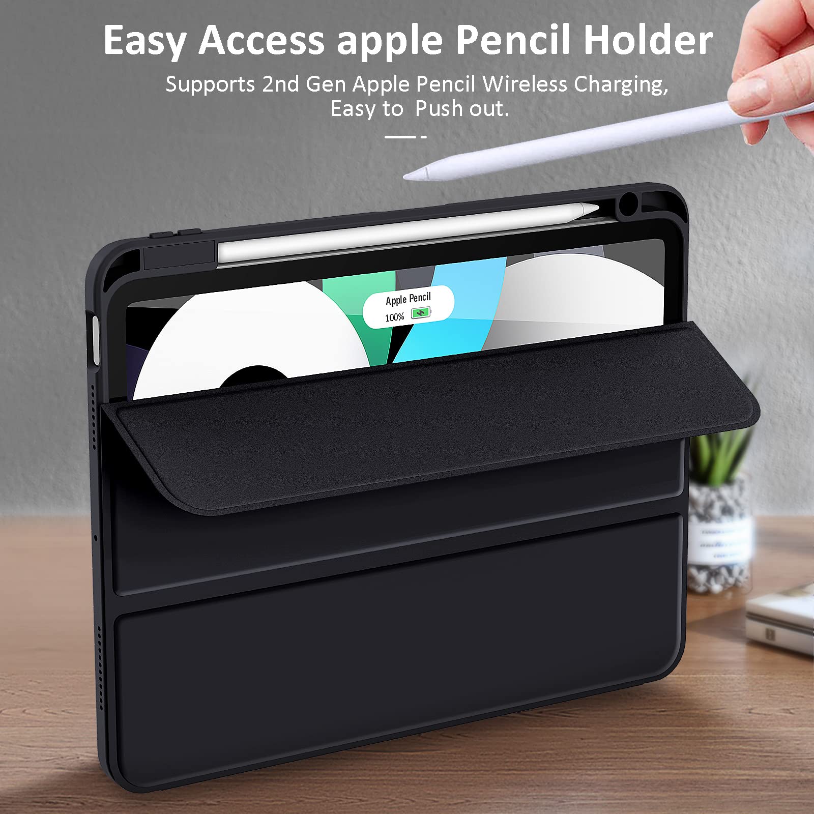 Gahwa iPad Air 5th Gen 2022 & iPad Air 4th Gen 2020 Case 10.9 Inch - Slim Stand Hard Back Shell Protective Smart Cover for iPad Air 4th/5th [A2589 A2591 A2316 A2324 A2325 A2072] - Perfect for Work, Study & Travel (Black)