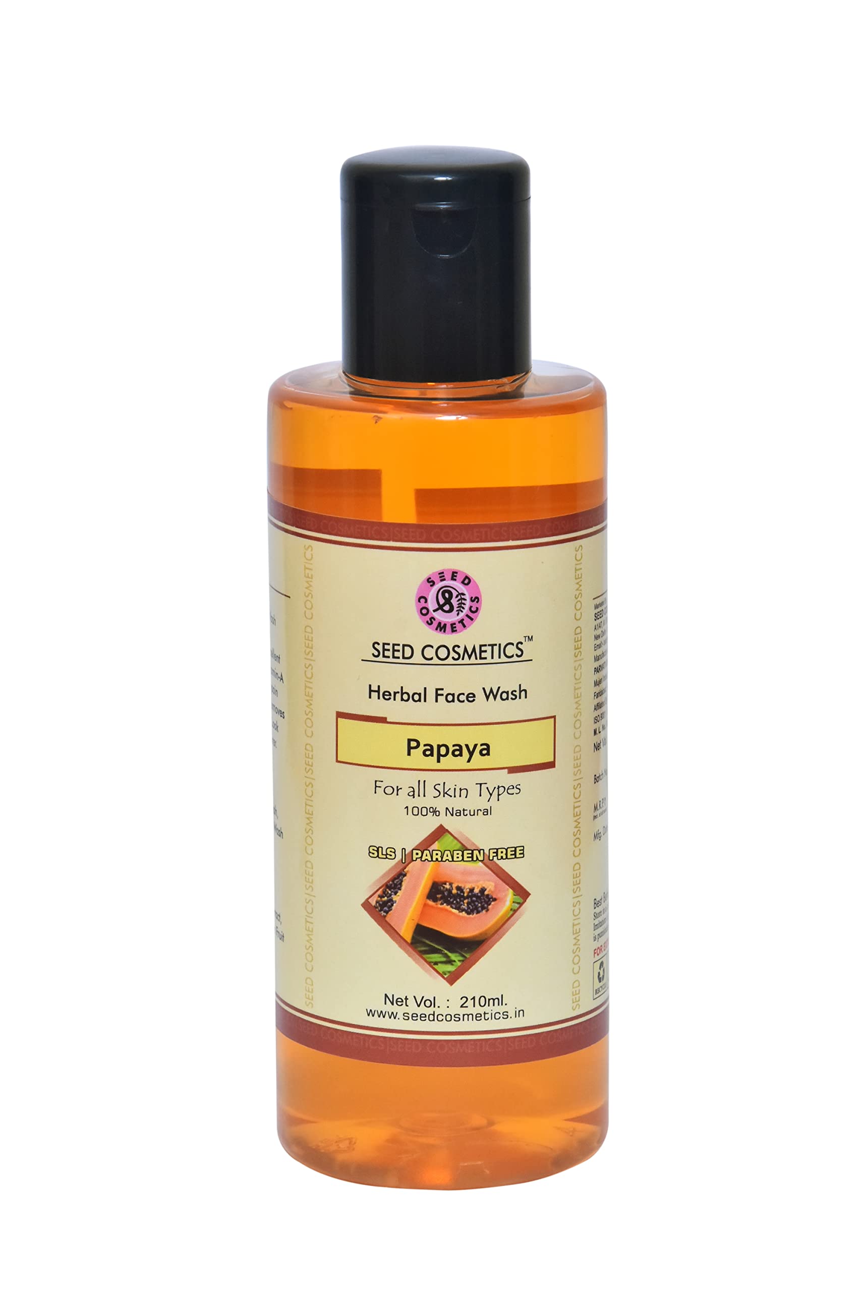 Seed Cosmetics Papaya Face Wash 210g - Brightening & Glowing Skin Formula, Dark Spot & Pigmentation Remover - SLS & Paraben Free - Pack of 1 - Perfect for Daily Skincare Routine & Acne-Prone Skin