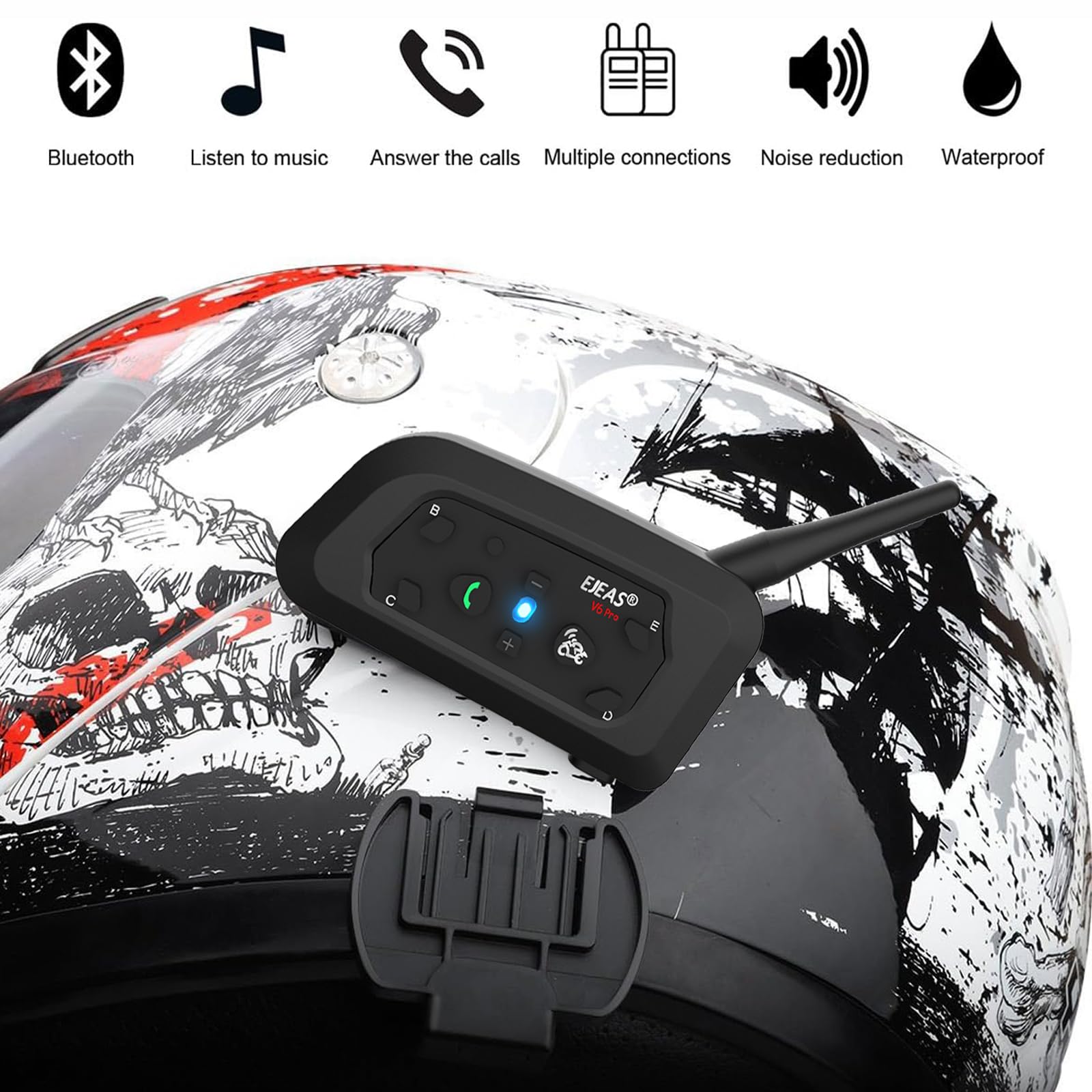 V6 Pro Motorcycle Helmet Bluetooth Intercom Headset - 6 Rider Wireless Communication System, 1200m Range, IP65 Waterproof - Perfect for Group Rides, Touring & Adventure Motorcycling