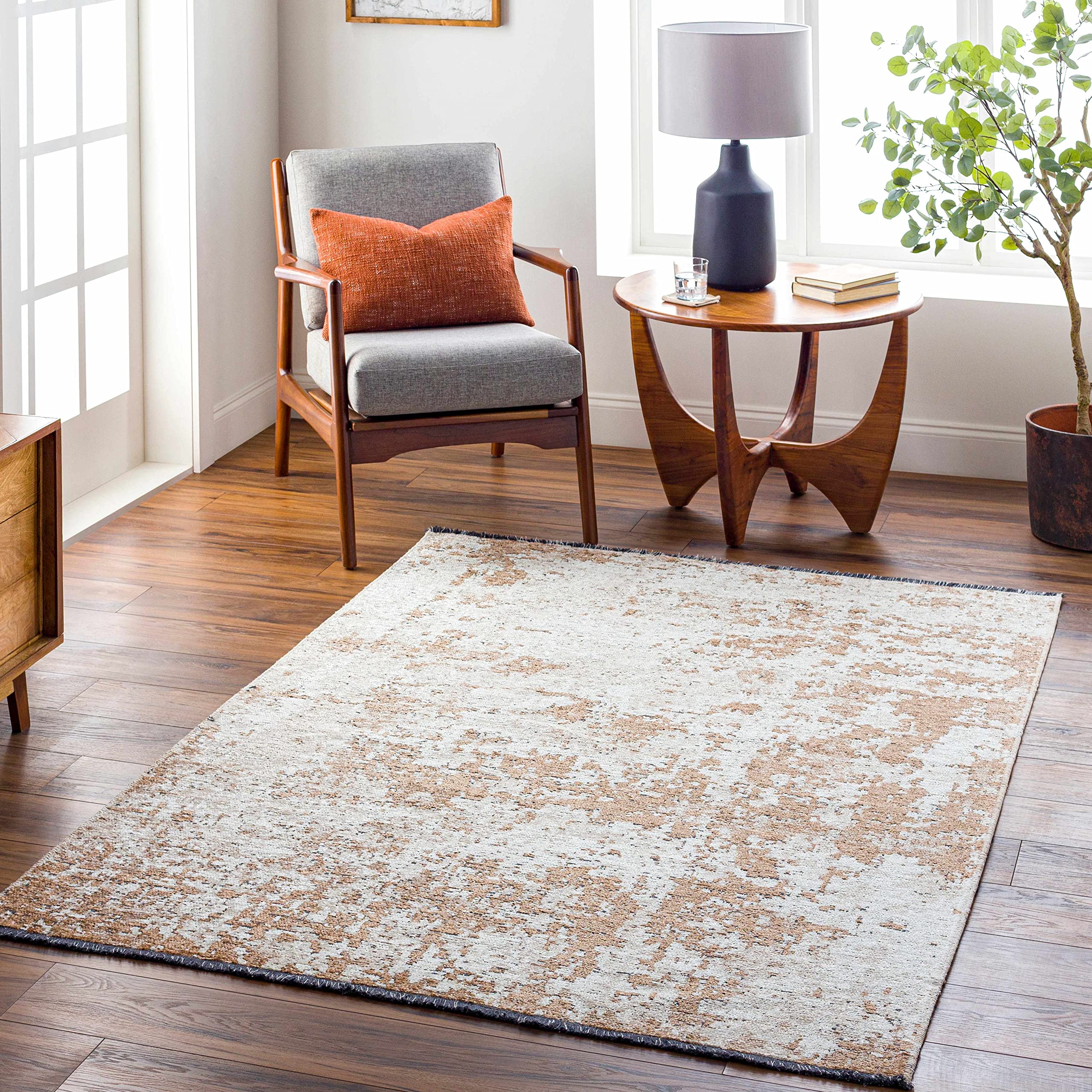Modern Hauteloom Binh Area Rug for Living Room & Bedroom - Soft Gray & Beige - 4'11