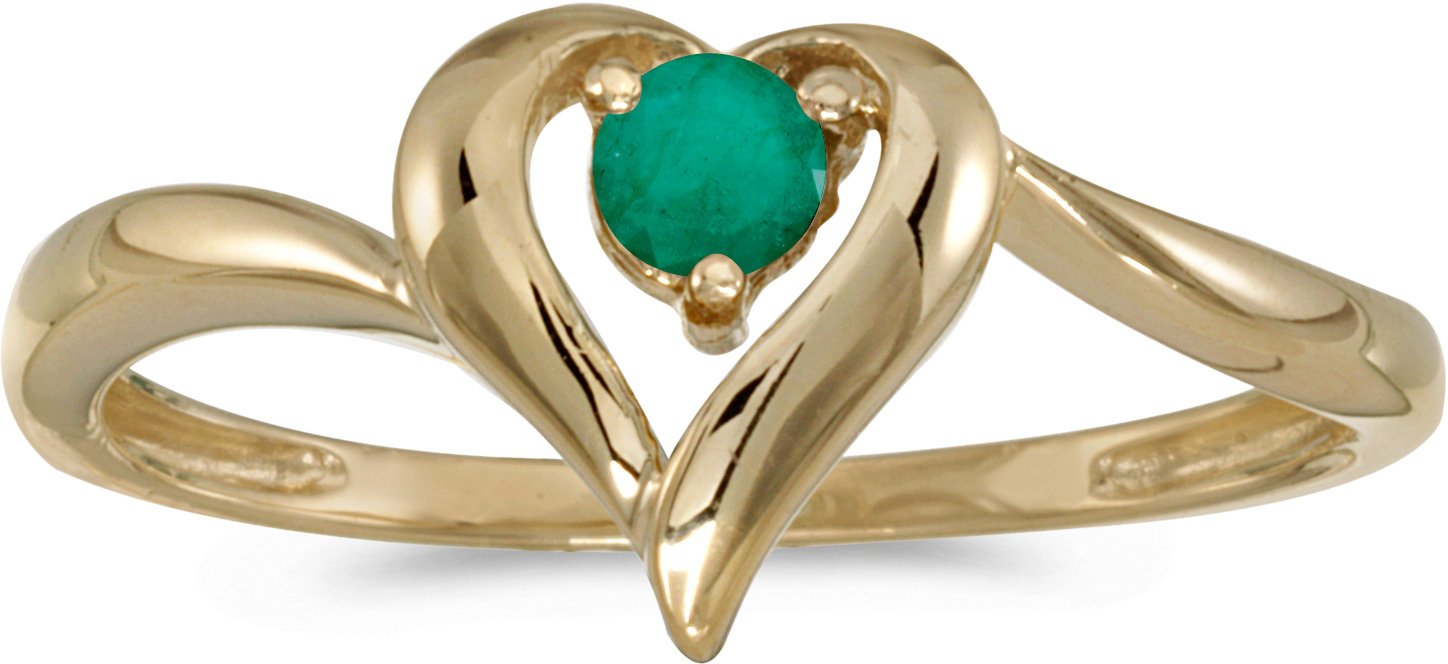 10K Yellow Gold Round Emerald Heart Ring for Women - Elegant Jewelry Gift for Valentine's Day, Anniversary & Special Occasions