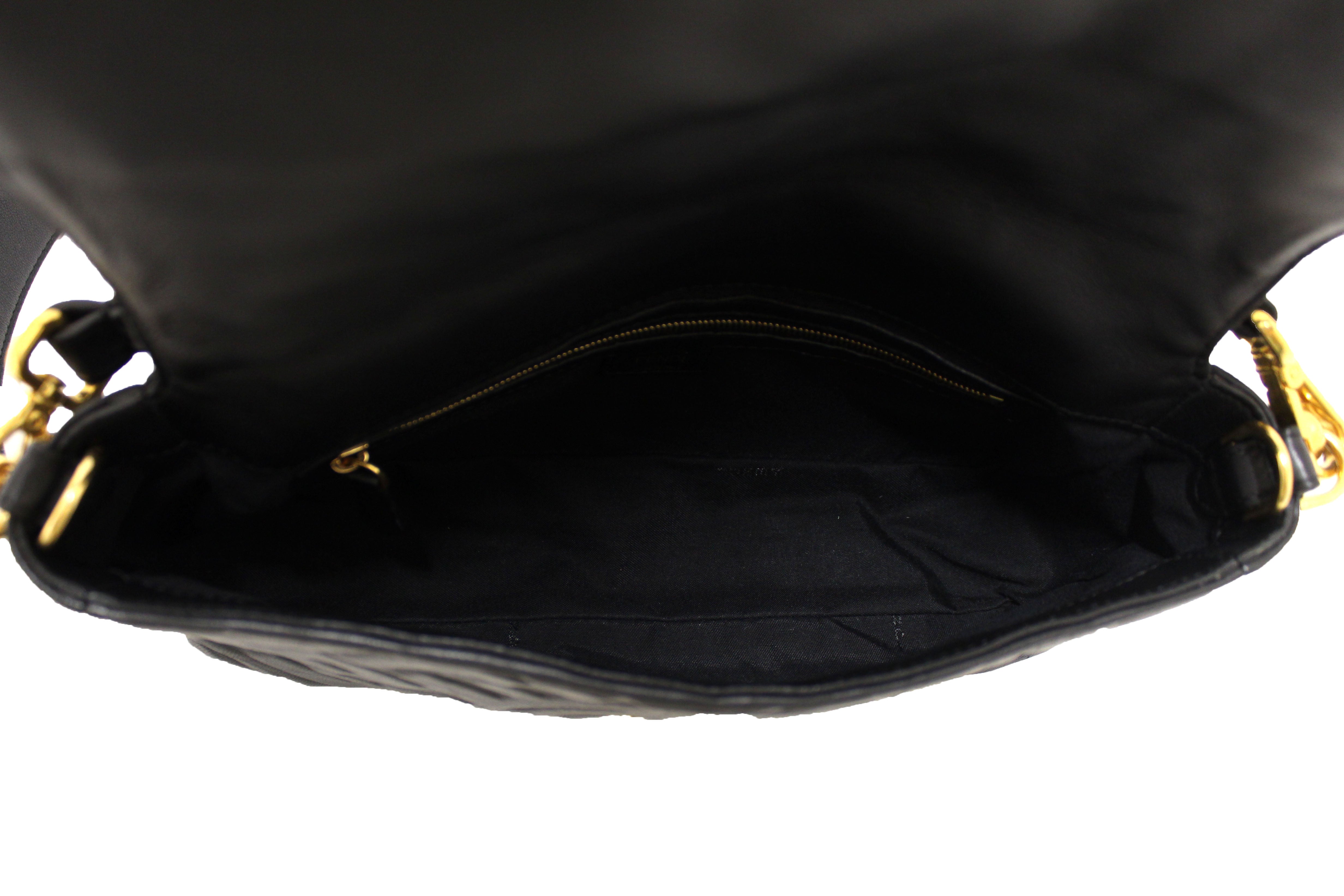 Authentic Fendi Black Nappa Leather FF 1974 Embossed Baguette Bag | Luxury Designer Handbag for Women | Perfect for Parties, Date Nights & Special Occasions