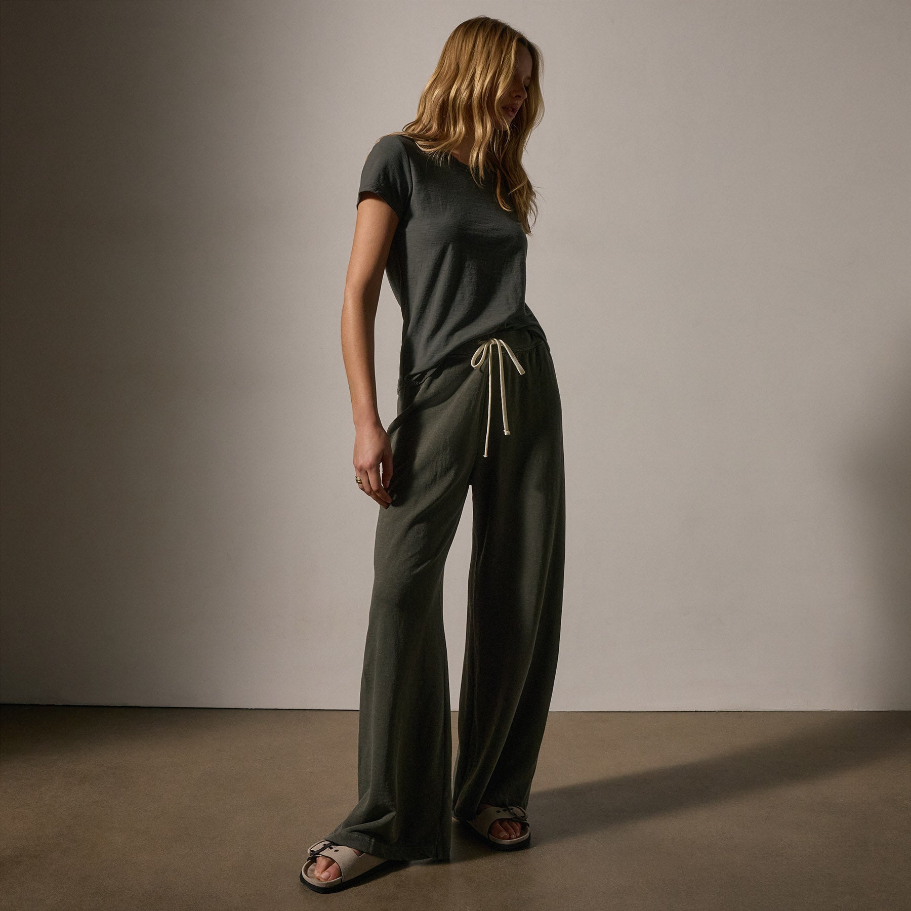 Women's Wide Leg Sweatpants - Soft High Waisted Lounge Pants with Pockets | Granite Grey Casual Joggers for Yoga, Home & Outdoor Activities