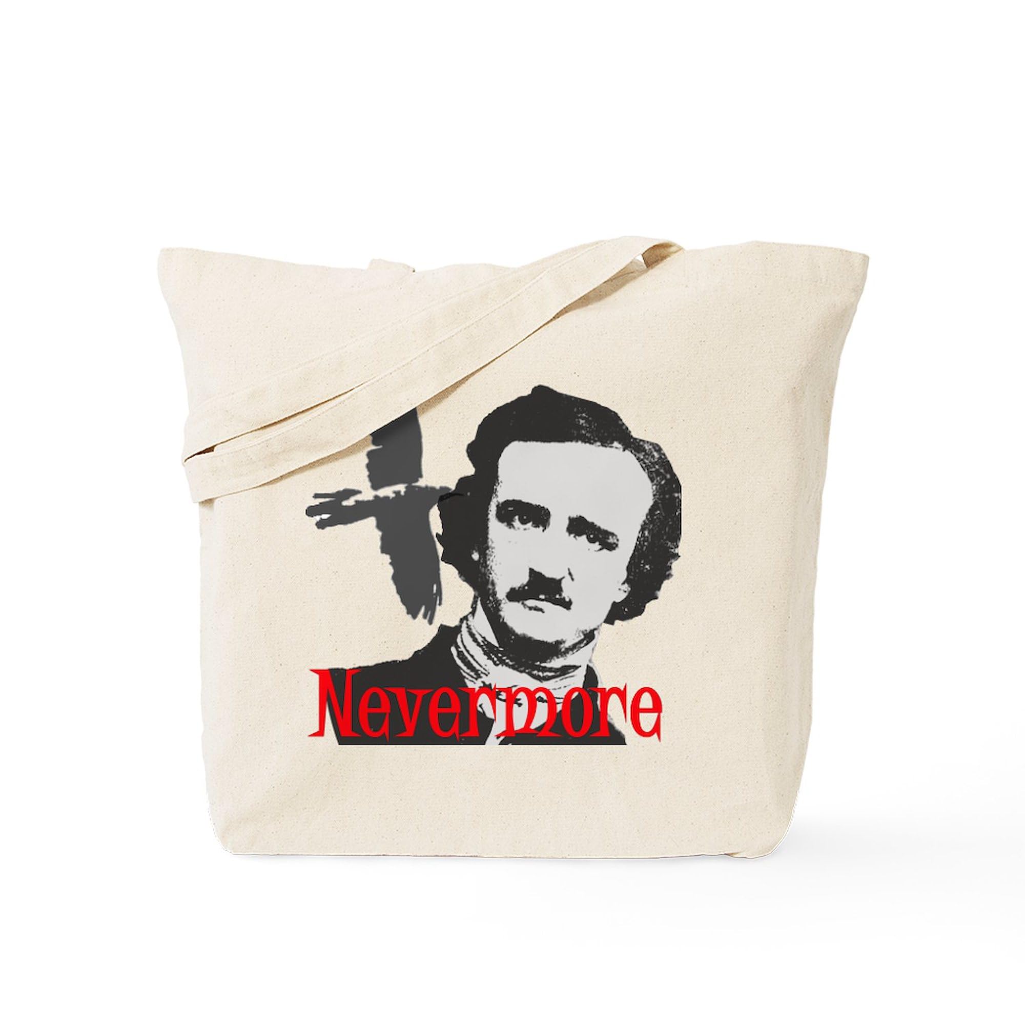 Edgar Allan Poe NEVERMORE Canvas Tote Bag - Reusable Natural Shopping Bag for Book Lovers & Gothic Fans | Perfect for Library, Bookstore & Coffee Shop