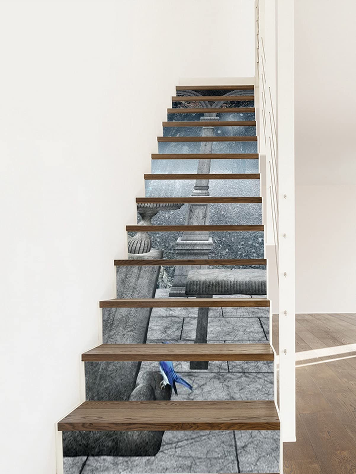 3D Self-Adhesive Removable Stair Stickers - Gothic Old Palace Style Marble Stone Vinyl Decals for Stairs, Patio, Arch Doors & Kitchen Tiles (13-Piece Set) - Perfect for Home Renovation, DIY Decor & Vintage Interior Design