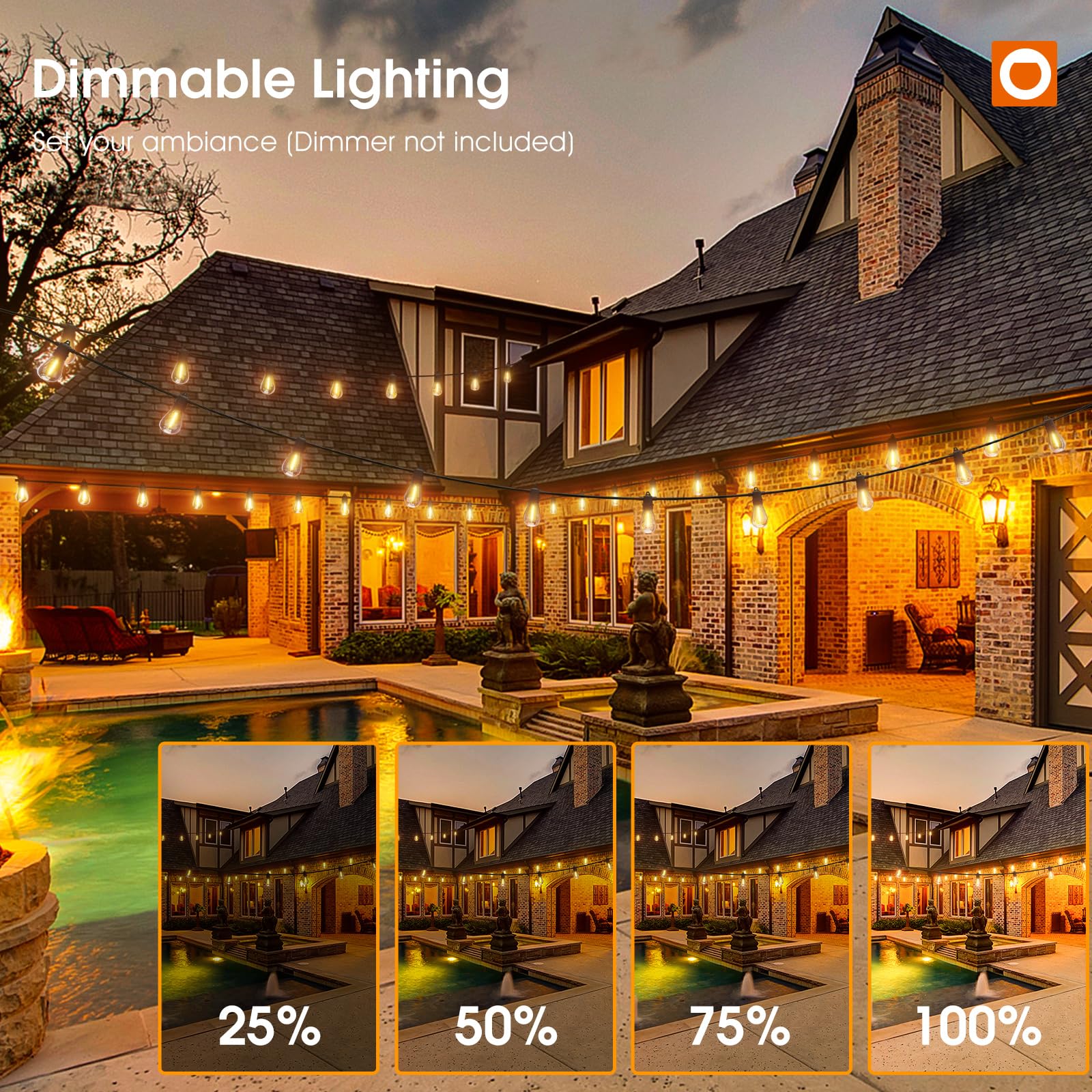 100FT LED Outdoor String Lights with Shatterproof Edison Bulbs - Heavy Duty Weatherproof Commercial Grade - Perfect for Patio, Garden, Backyard & Outdoor Decor (Black)