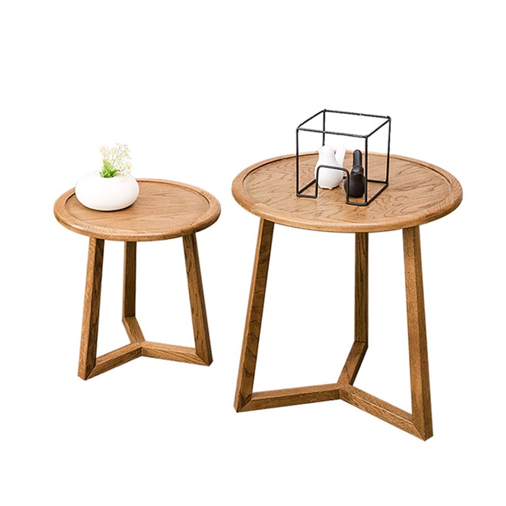 Nordic Solid Wood Side Table - Round Sofa End Table, Balcony Coffee Table, Set of 2 (Oak Wood) - Perfect for Living Room, Bedroom & Outdoor Patio Furniture