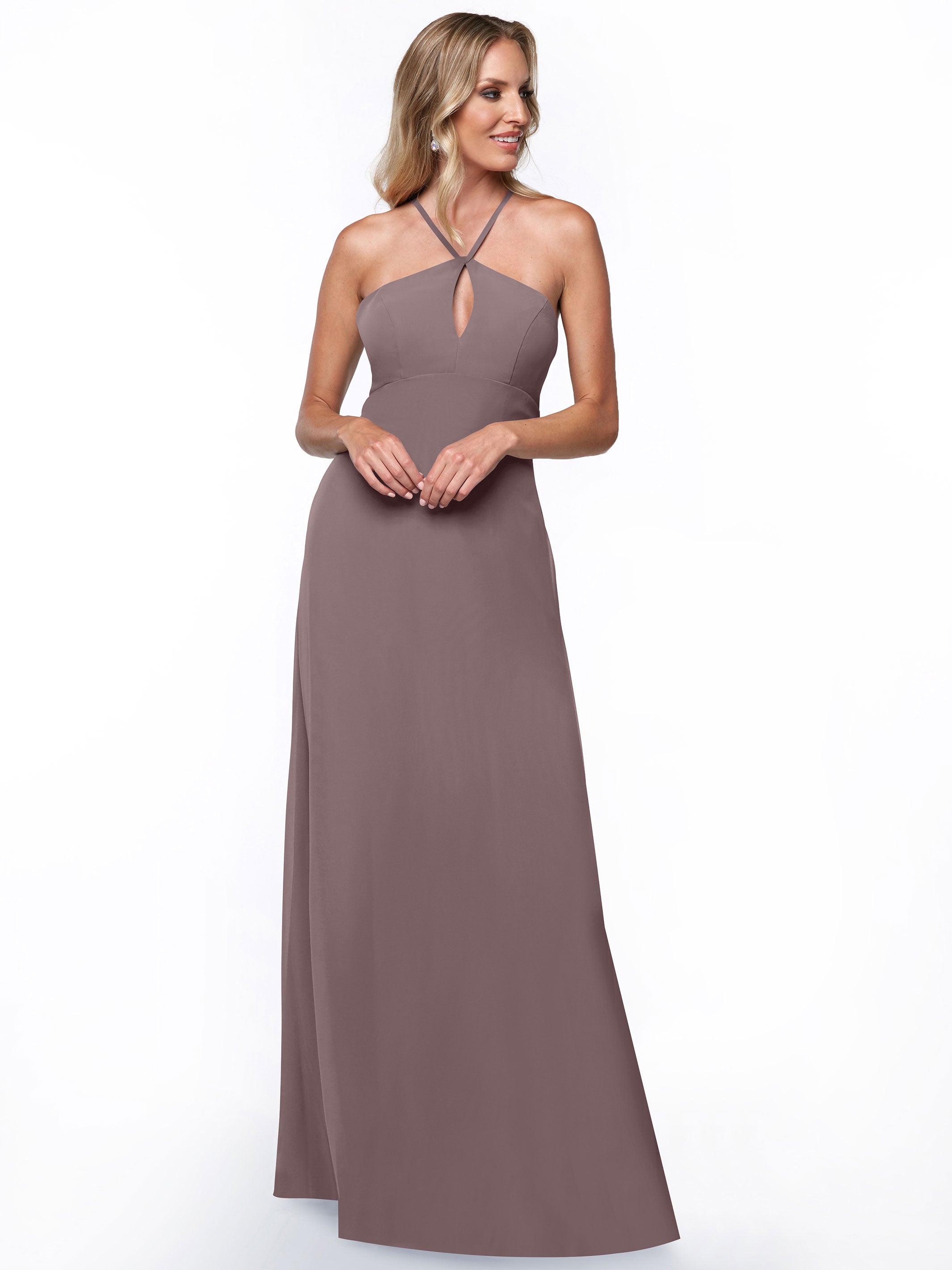 Elegant A-Line Chiffon Bridesmaid Dress with Keyhole Halter Neckline - Perfect for Weddings, Formal Events & Special Occasions