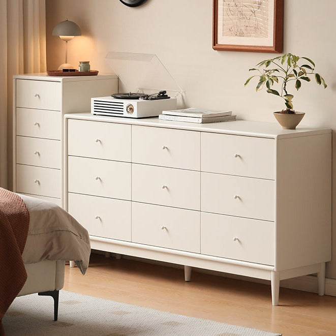 Solid Poplar Wood Chest of Drawers - Vintage Cream Storage Cabinet for Bedroom, Living Room & Office Organization