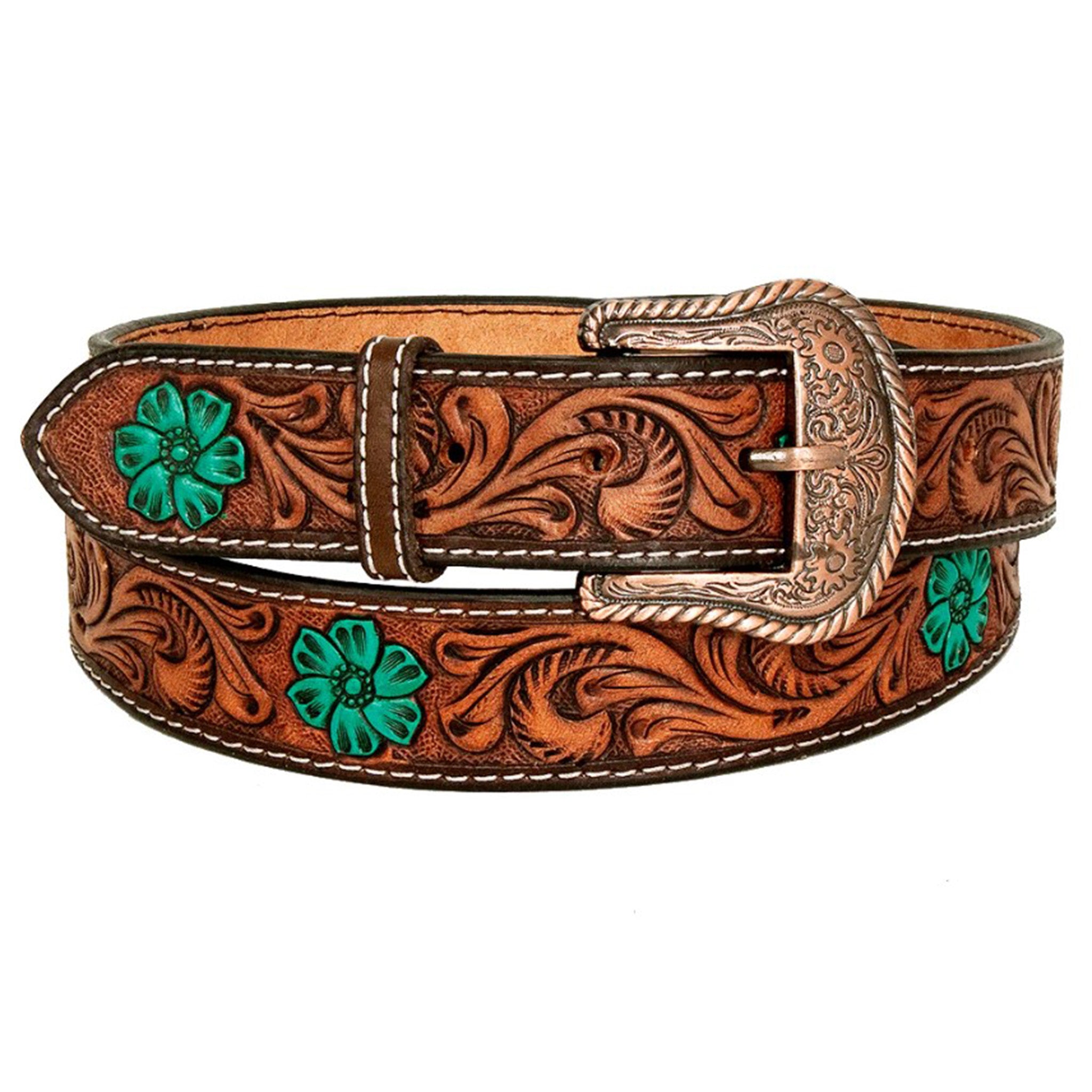 American Darling Women's Floral & Leaf Embossed Leather Belt - Elegant Western Style Accessory for Jeans, Dresses & Boho Outfits