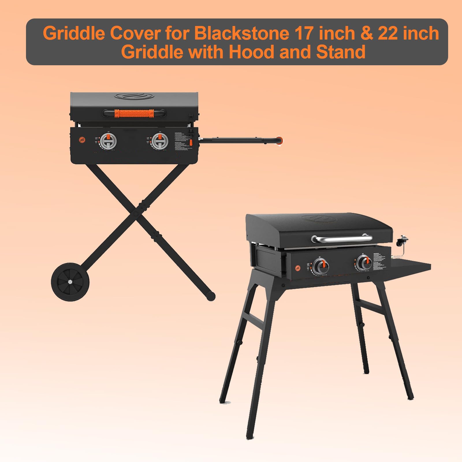 Heavy Duty 600D Polyester Grill Cover for Blackstone 17 & 22 Inch Griddles with Hood and Stand - Weatherproof Outdoor Cooking Accessory for Camping, Backyard BBQs, and Tailgating