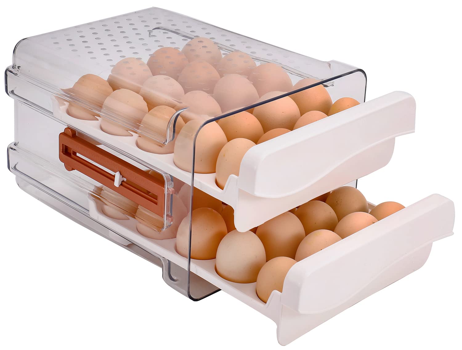 Sooyee 40-Capacity Refrigerator Egg Storage Container - 2 Transparent Drawers White Fridge Organizer | Perfect for Kitchen, Pantry & Farm Fresh Egg Storage