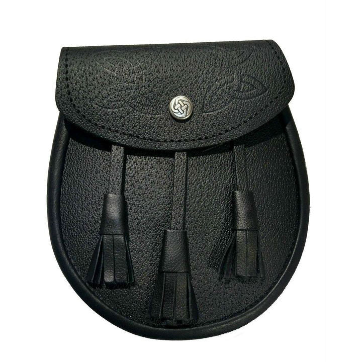 Black Leather Trinity Knot Day Sporran - Celtic Style Waist Pouch for Men | Perfect for Highland Outfits, Renaissance Fairs & Medieval Events
