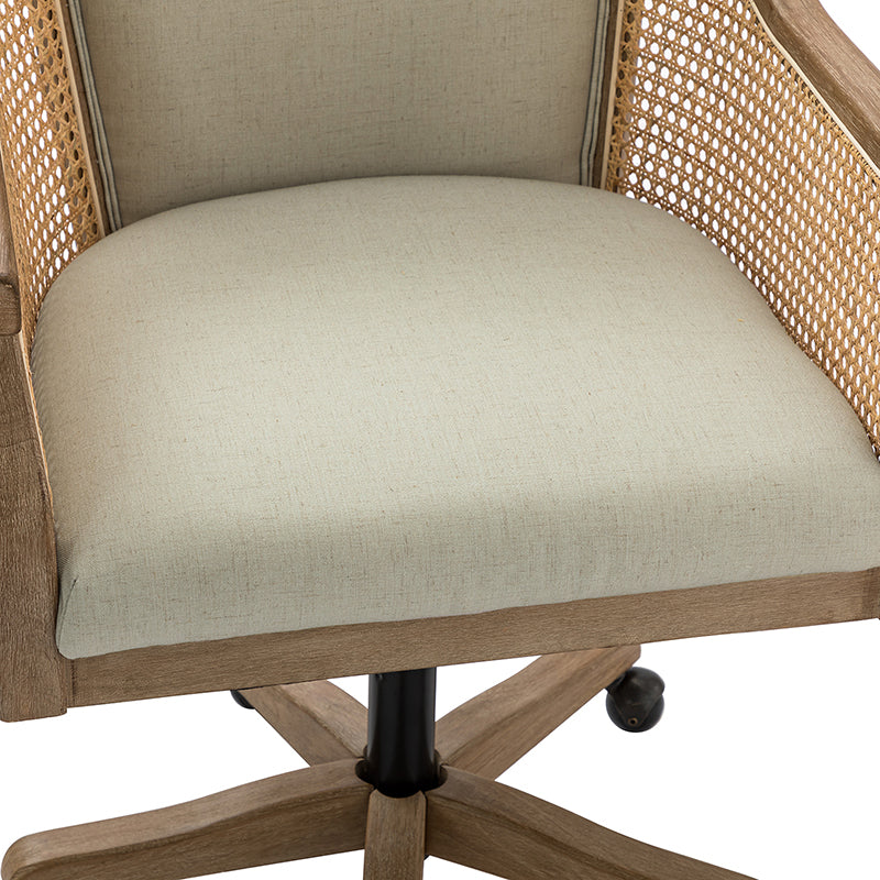 Audrey Task Accent Chair with Rattan Arms - Modern Home Office Chair for Small Spaces, Comfortable Writing Desk Chair with Woven Rattan Backrest - Perfect for Study Rooms, Living Rooms & Cozy Corners